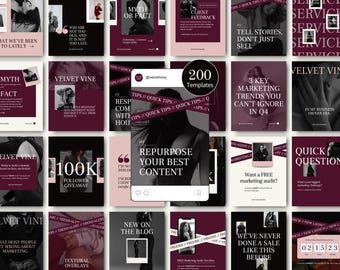 Brand Marketing Agency Instagram Templates Canva Bundle Modern Moody Aesthetic Social Media Manager Kit Digital Marketing Posts Stories