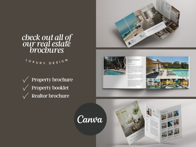 Real estate brochure template bifold property brochure canva template 4 page real estate brochure design feature sheet realestate open house