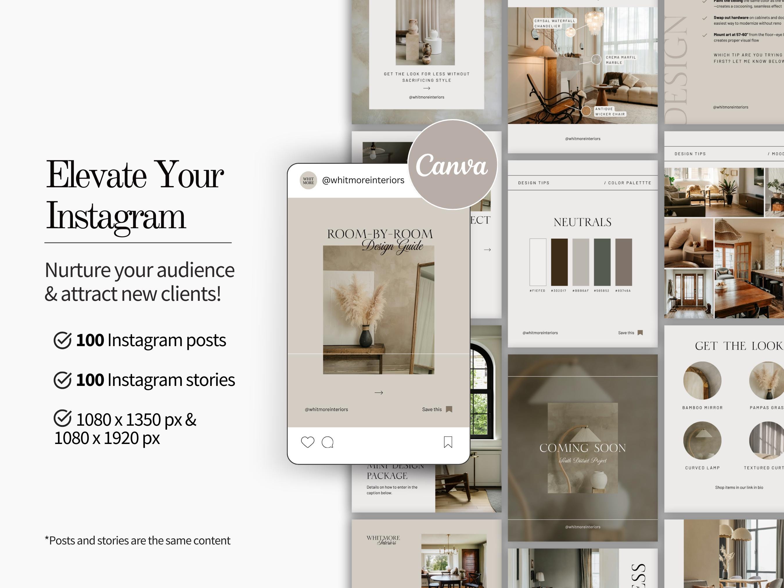 Interior Design Instagram Templates Canva Posts Stories Social Media ...
