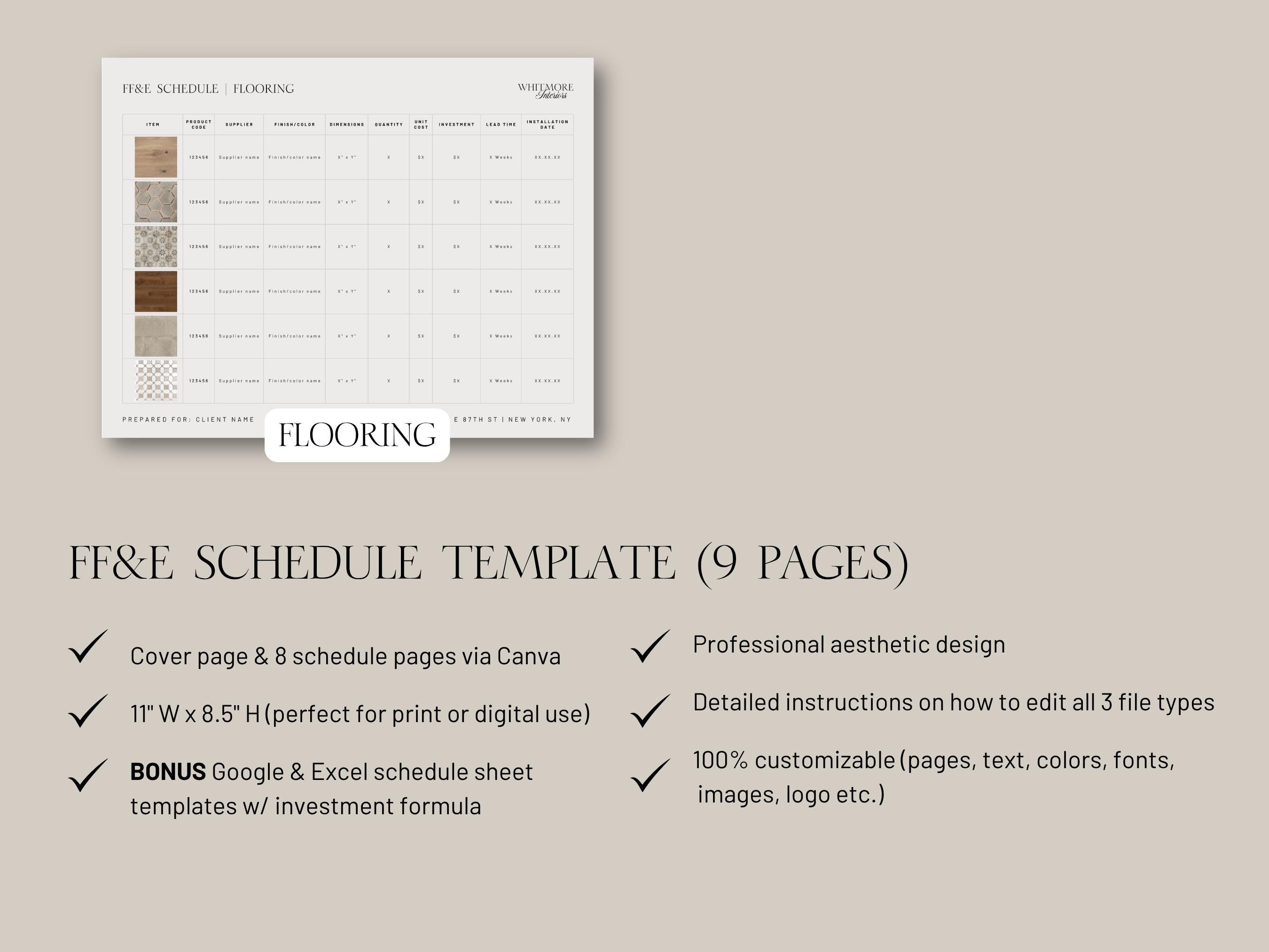 FF&E Schedule Template Interior Design Project Timeline Canva Excel ...