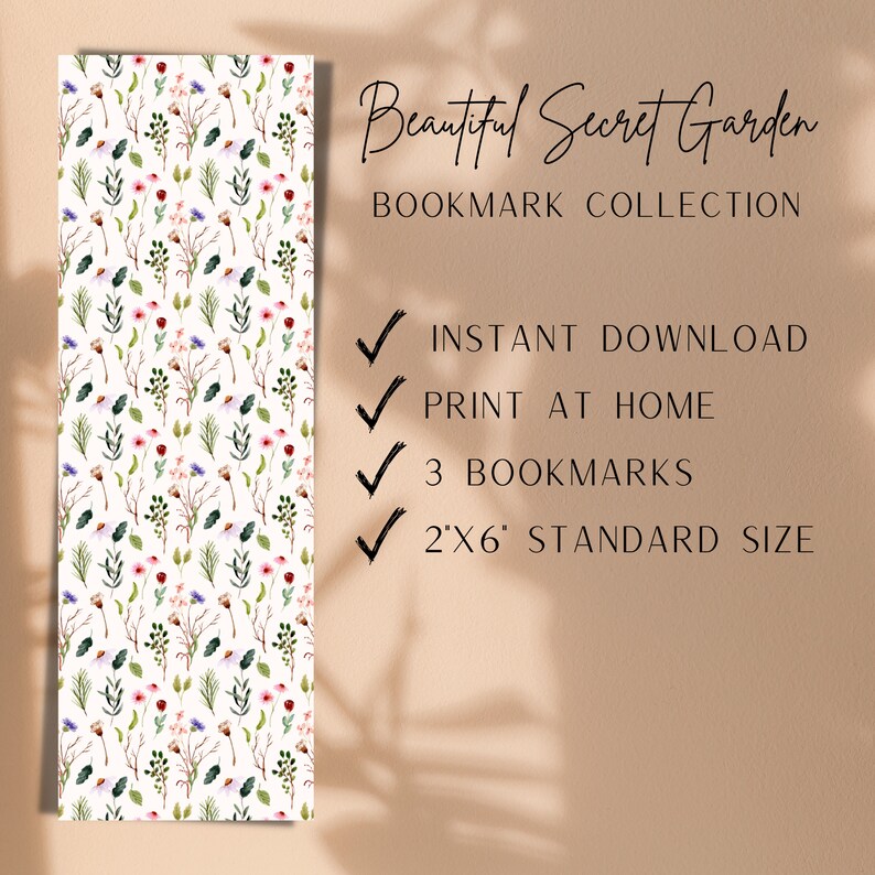 Printable Bookmarks Template Instant Download Flower Garden - Etsy