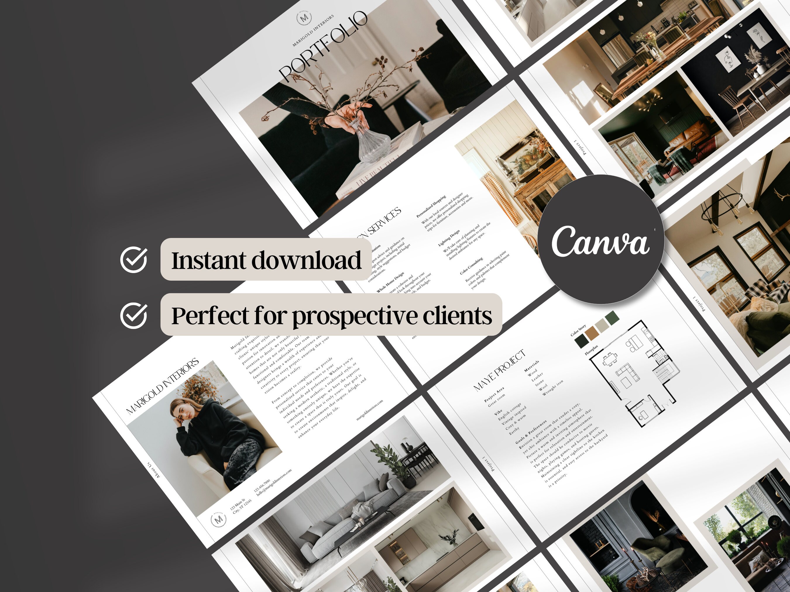 Interior Design Portfolio Custom Canva Template Interior Design ...