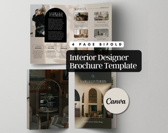 Brochura de designer de interiores Canva Template Serviços de design de interiores Bifold personalizado 4 páginas Modelo de negócios de designer de interiores Casa de luxo