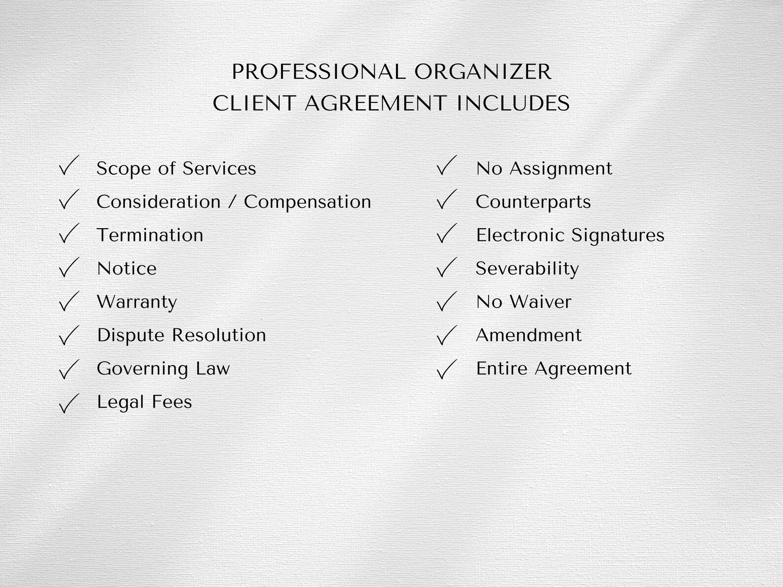 Professional Organizer Contract Template Professional Organizer Forms