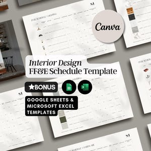 FF&E Schedule Template Interior Design Project Timeline Canva Excel Google Sheets Template Furniture Fixtures Finishes Schedule Renovation