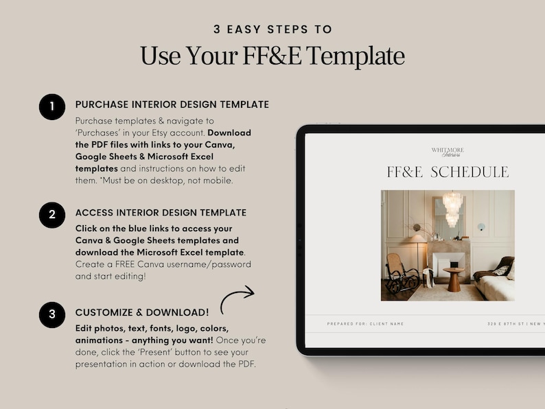 Design Ffe Schedule FF&E Schedule Template Interior Design Project Timeline Canva Excel ...