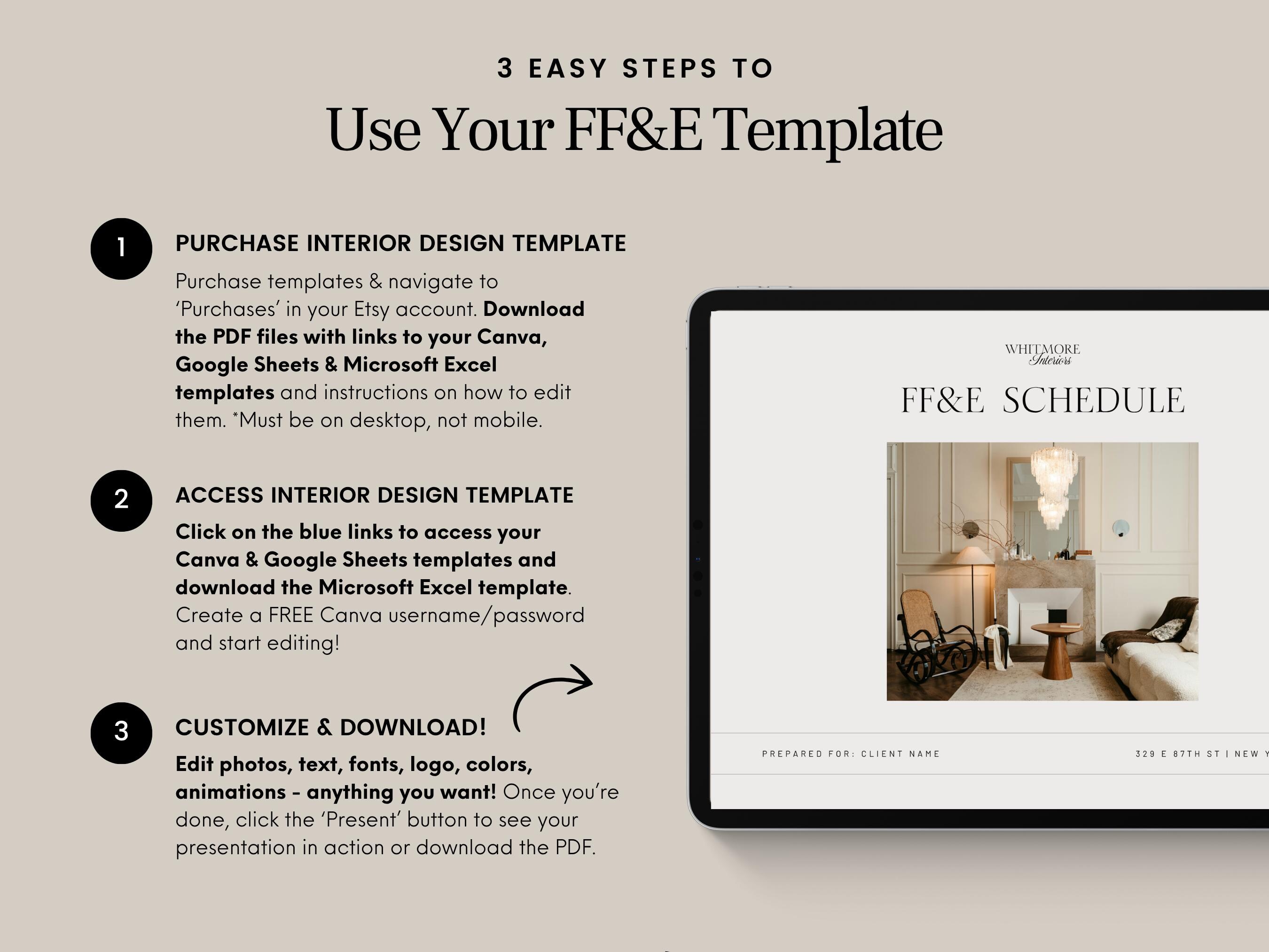 FF&E Schedule Template Interior Design Project Timeline Canva Excel ...