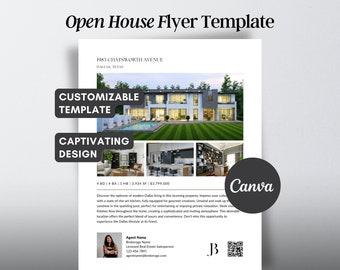 Broker open house flyer template qr code new listing flyer real estate feature sheet just listed real estate template canva flyer marketing