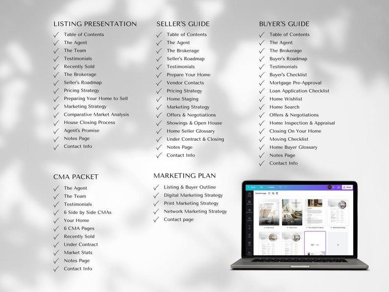 Pre listing presentation buyer seller guide real estate marketing plan cma real estate template bundle real estate buyer seller packet canva