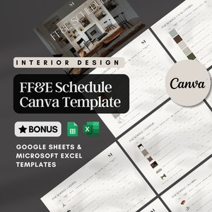 Interior Design FF&E Schedule Canva Template Excel Google Sheets Interior Design Project Management Timeline Finish Schedule Furniture List