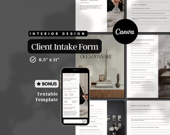 Professional Interior Designer Template Client Intake Form Interior Designer Consultant Client Questionnaire Customizable Canva Template