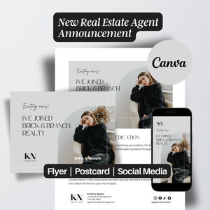 Annonce d'un nouvel agent modèle de flyer d'annonce de modification d'une agence immobilière pour un nouvel agent immobilier Modèle de toile de carte postale pour agent immobilier