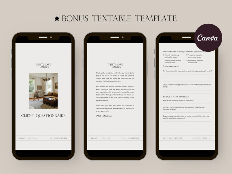 Modelo de questionário para clientes de design de interiores no Canva (editável) - Formulário de cadastro de clientes - Consulta de design de interiores - Novo cliente - Decorador de interiores imagem 6