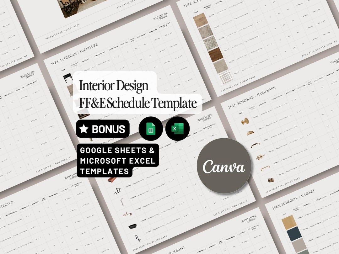Design Ffe Schedule FF&E Schedule Template Interior Design Project Timeline Canva Excel ...