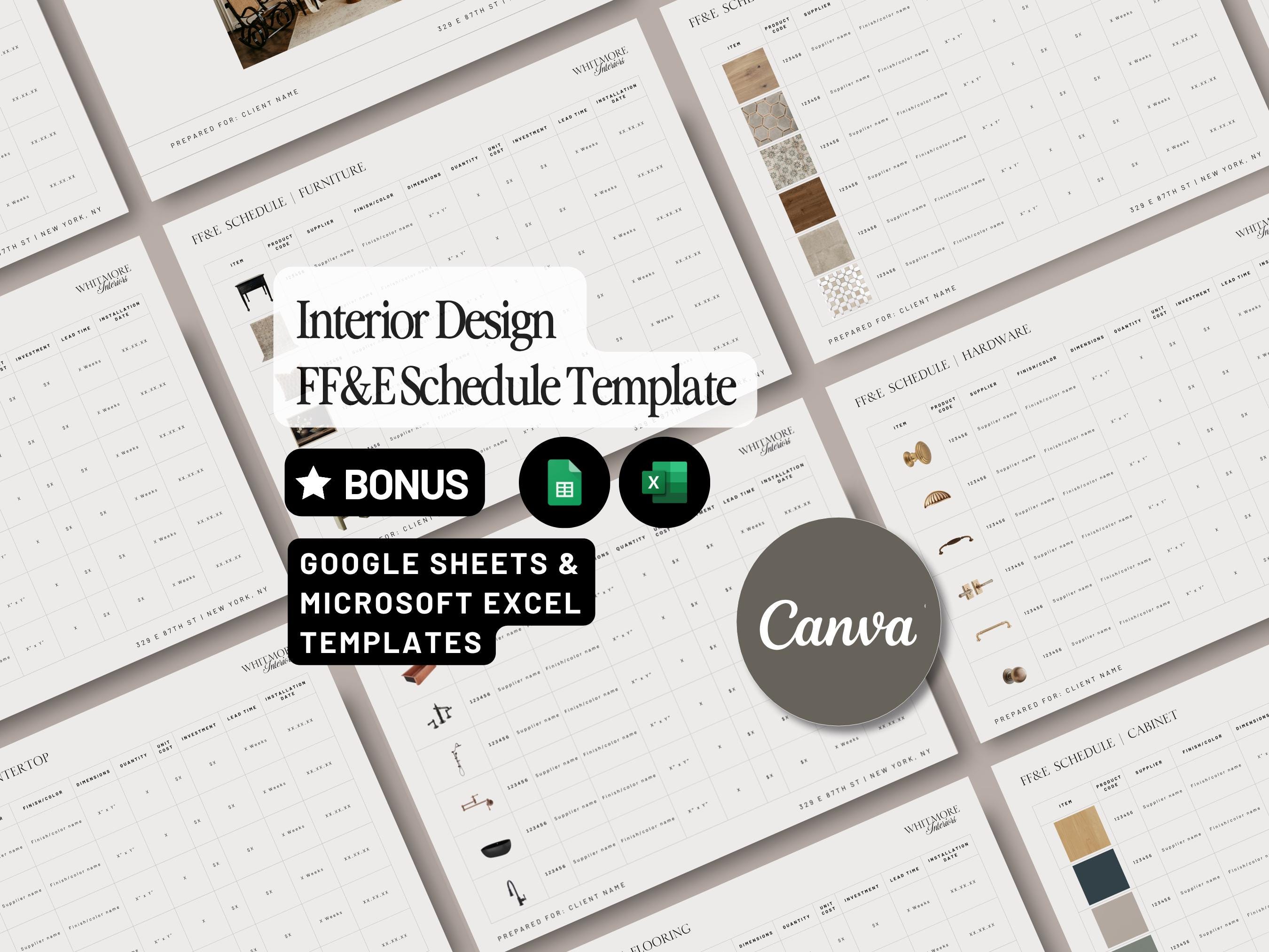 FF&E Schedule Template Interior Design Project Timeline Canva Excel ...