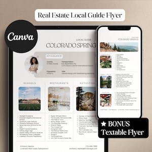 May include: A digital flyer with a photo of a woman and text about Colorado Springs, Colorado. The flyer includes information about schools, restaurants, activities, and transportation. The text "BONUS Textable Flyer" is at the bottom of the flyer.