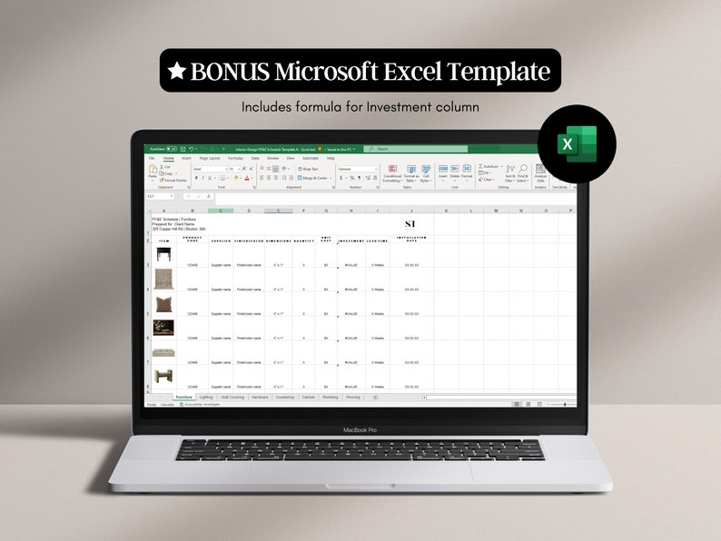 FF&E Schedule Template Interior Design Project Timeline Canva Excel