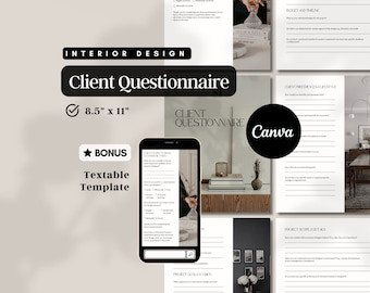 Interior Designer Consultant Client Questionnaire Professional Interior Designer Template Canva Editable Interior Design Client Intake Form