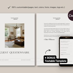 Modelo de questionário para clientes de design de interiores no Canva (editável) - Formulário de cadastro de clientes - Consulta de design de interiores - Novo cliente - Decorador de interiores imagem 2