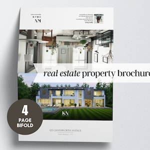 Real estate brochure template bifold property brochure canva template 4 page real estate brochure design feature sheet realestate open house