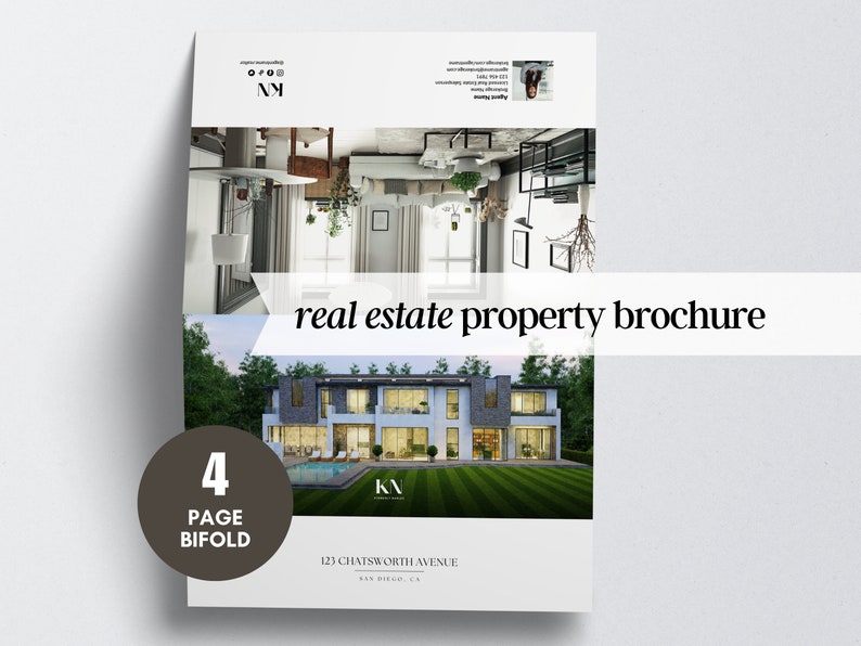 Real estate brochure template bifold property brochure canva template 4 page real estate brochure design feature sheet realestate open house
