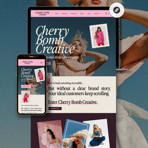 Modello di sito Web Showit per gestore di social media, portfolio di agenzie di marketing, modello di sito Web per assistente virtuale, creatore di UGC femminile rosa, audace