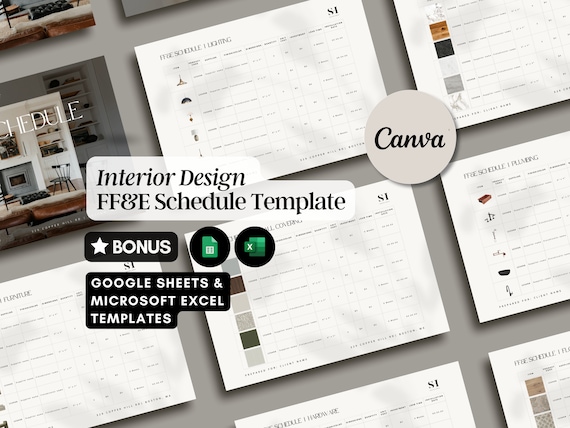 FF&E Schedule Template Interior Design Project Timeline Canva Excel Google Sheets Template Furniture Fixtures Finishes Schedule Renovation