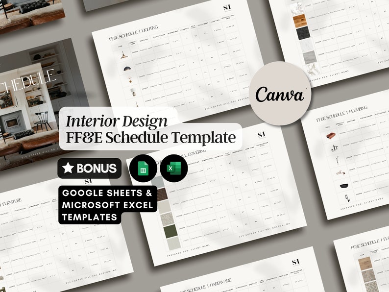 FF&E Schedule Template Interior Design Project Timeline Canva Excel