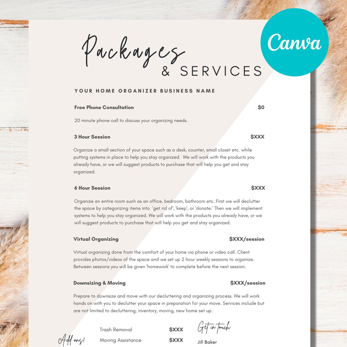 Professional Home Organizer Services and Packages Template DIY Etsy