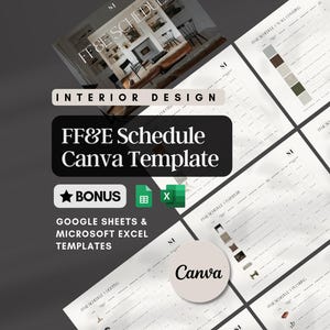 Interior Design FF&E Schedule Canva Template Excel Google Sheets Interior Design Project Management Timeline Finish Schedule Furniture List