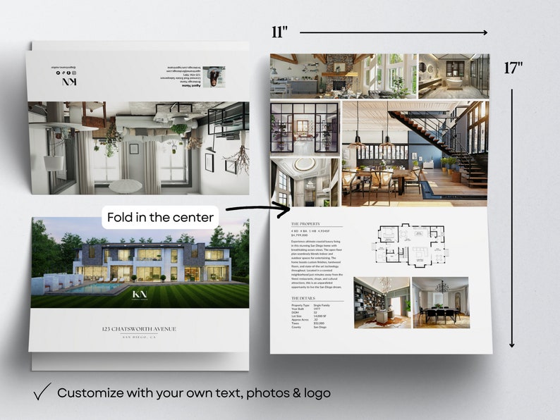 Real estate brochure template bifold property brochure canva template 4 page real estate brochure design feature sheet realestate open house