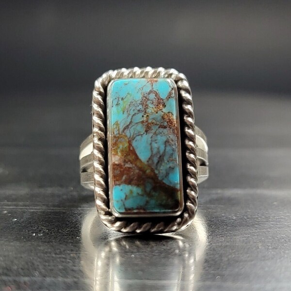 Bisbee Turquoise Ring | Red Smokey Matrix | Classic Navajo Ring | Size 9