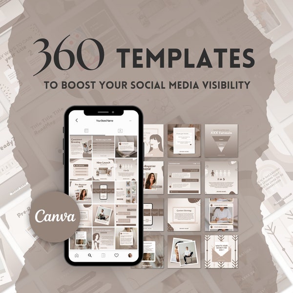 360 Light Brown Canva Instagram Templates  | Instagram Feed and Facebook Post and story Template | Coach and Business Template