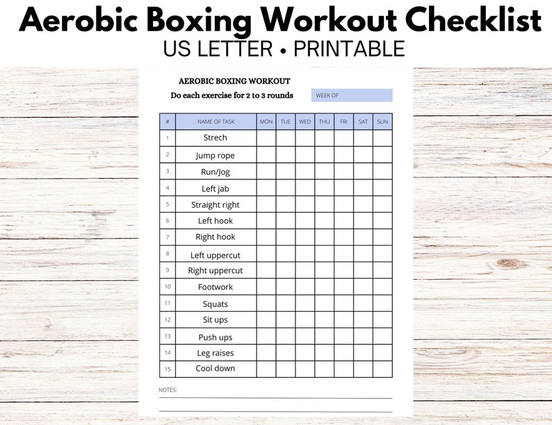 Aerobic Boxing Workout Checklist Boxing Gym Workout - Etsy