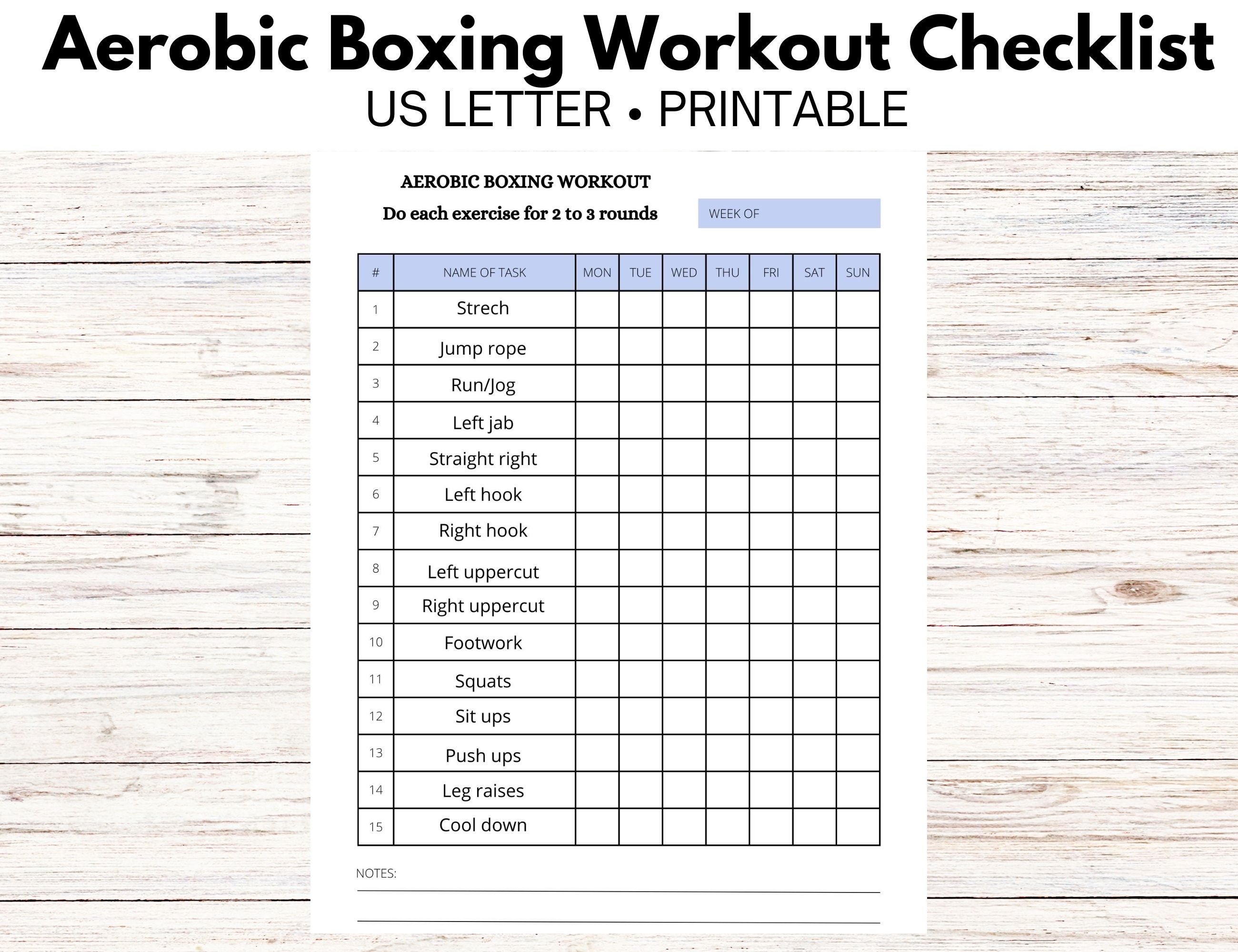 Aerobic Boxing Workout Checklist Boxing Gym Workout Etsy
