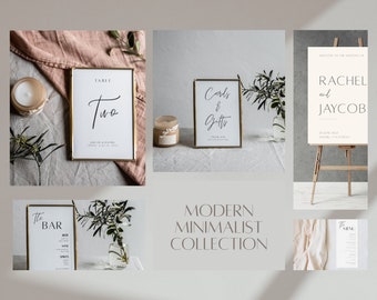 Modern Minimalist Wedding Sign Template Bundle, Table Numbers, Menu, Welcome Sign, Bar Menu, Gift Table Sign