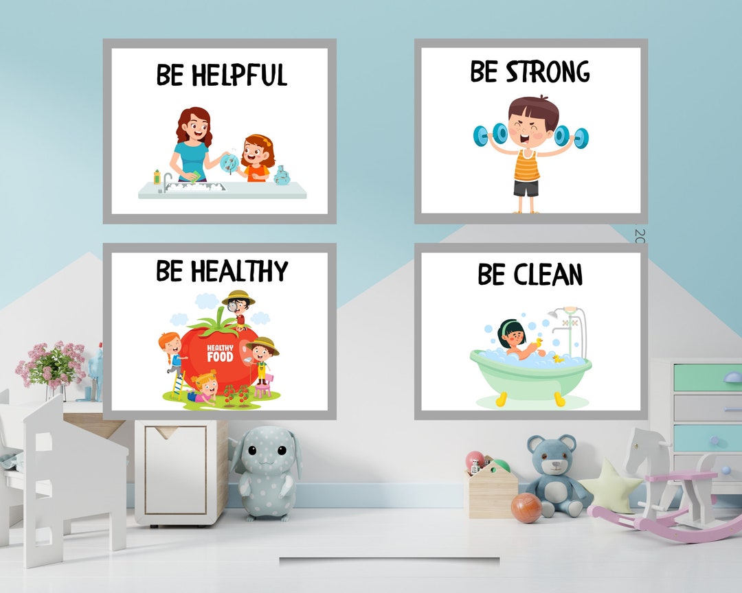 Set of 4 Children's Wall Art Prints Educational Pictures Teaching Good
