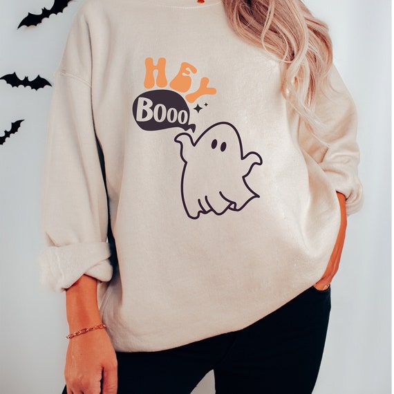 Hey Boo Halloween Sweatshirt, Halloween Doodles Sweatshirt, Retro Sweatshirt, Vintage Halloween, Halloween Crewneck, Ghost Shirt, Boo Shirt