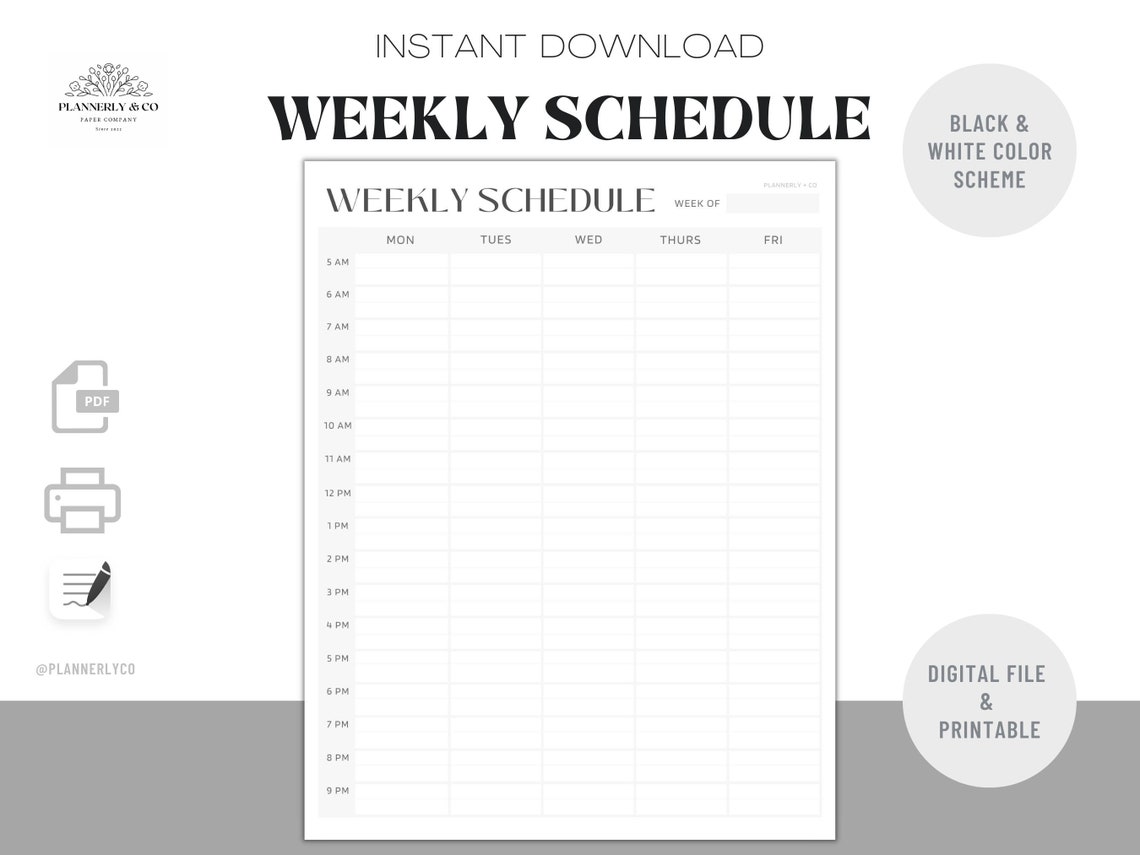 Editable Weekly Schedule Template - Instant Digital Download - PDF ...