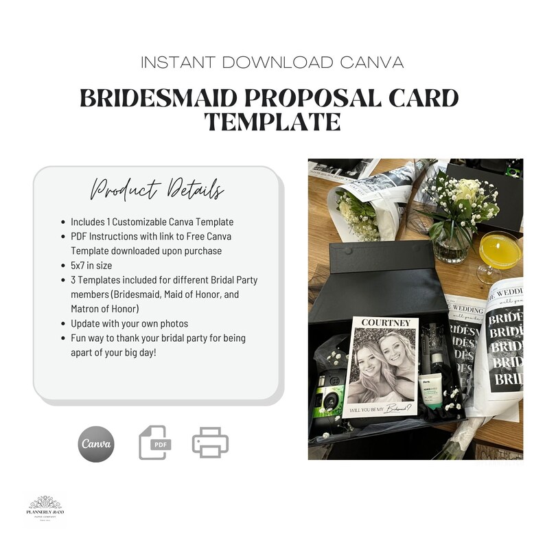 Bridesmaid Proposal Card Template - Canva Editable Printable - Maid of ...
