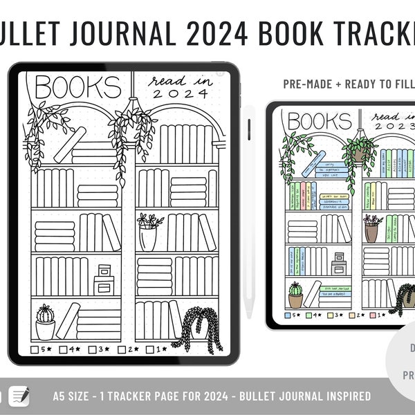 2024 Book Tracker - Digital Journal - GoodNotes, Notability, PDF, JPEG, PNG