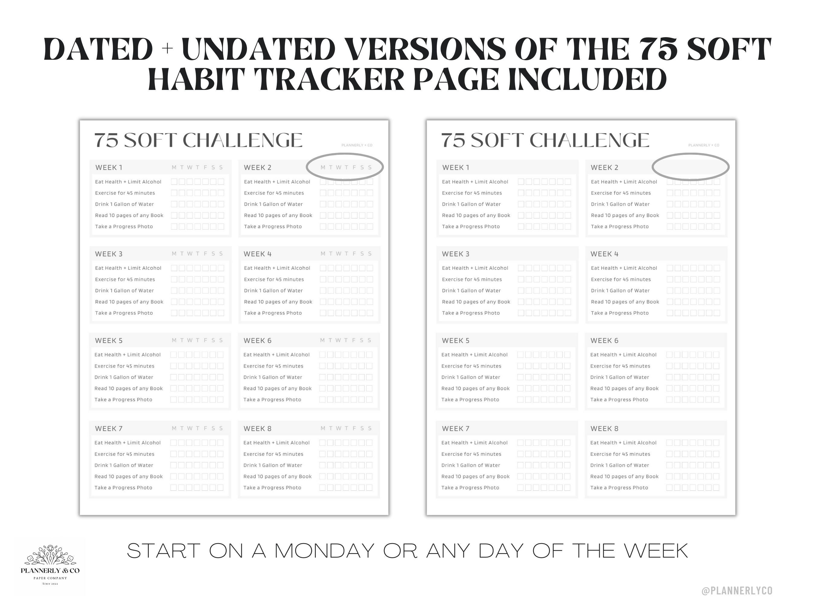 Editable 75 Soft Challenge Tracker Health Wellness & - Etsy