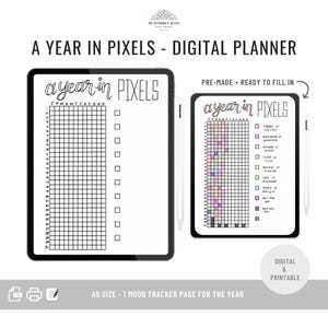 Yearly Mood Tracker - A Year in Pixels, Printable Journal (Digital Download)