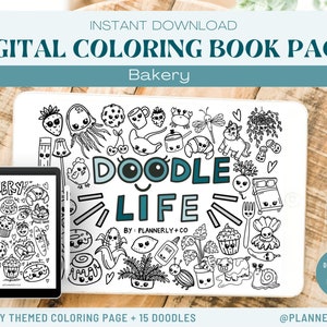 Digital Coloring Book Page - Bakery - Hojas imprimibles PDF - Procreate - Descargar PNG - Para adultos y niños