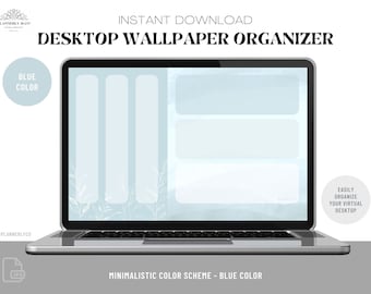 Desktop Wallpaper Organizer - Schéma de couleurs bleu - Minimal - Mac / Windows - JPG