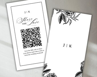 Plantilla de tarjeta de visita con código QR para bodas - Comparte el amor (Descarga digital)