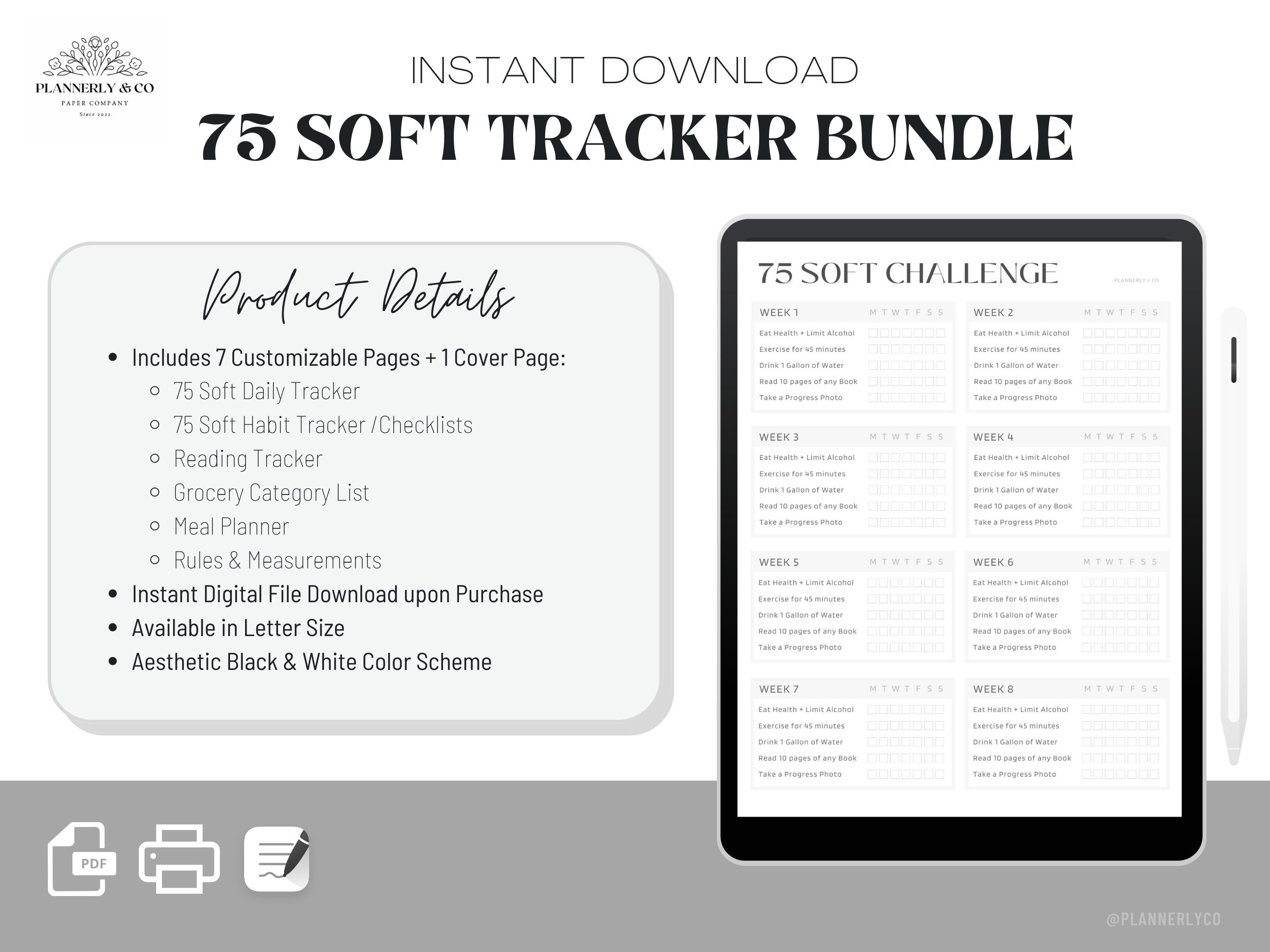 Editable 75 Soft Challenge Tracker Health Wellness & - Etsy