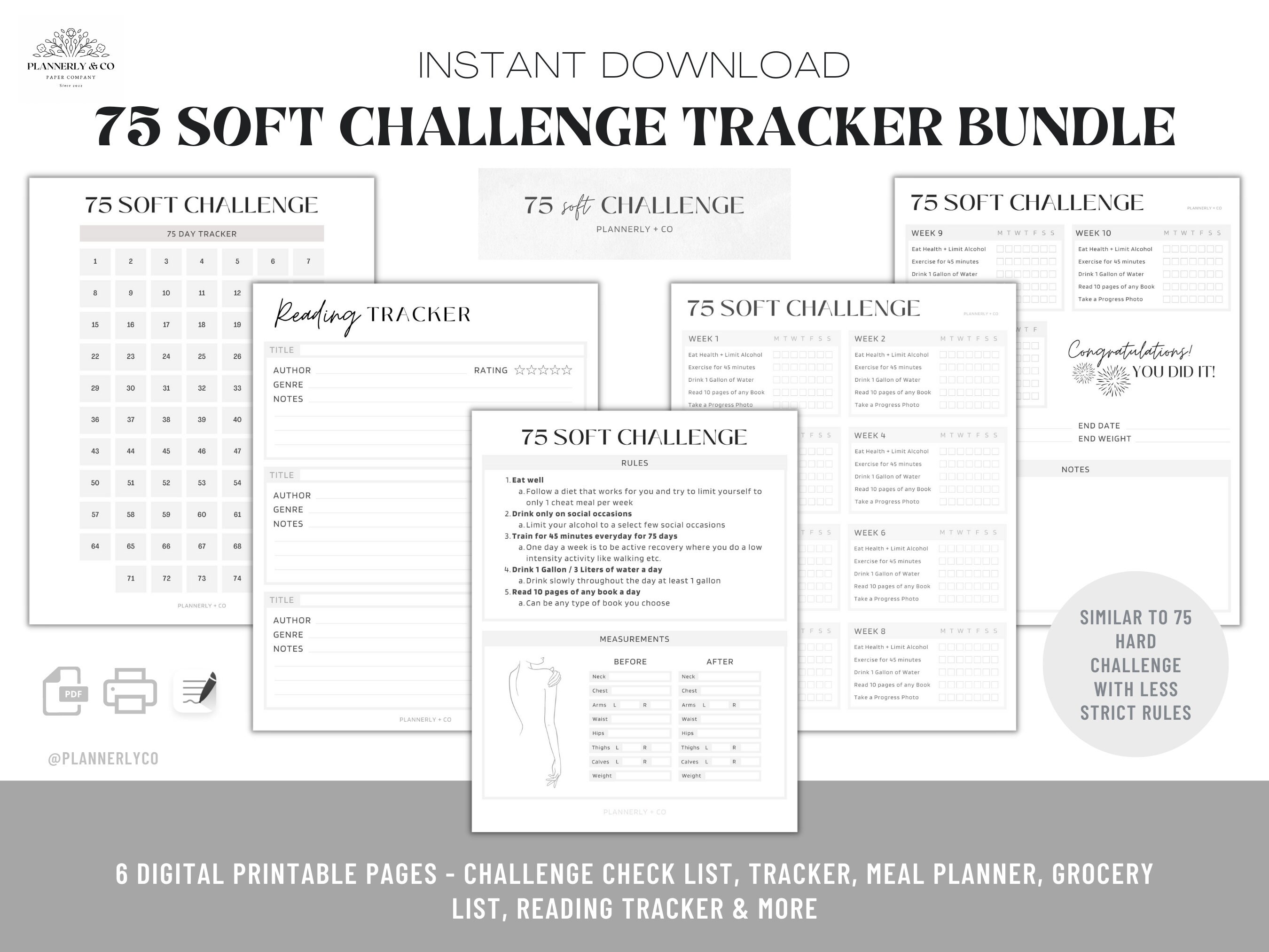 Editable 75 Soft Challenge Tracker - Health, Wellness & Fitness Planner ...