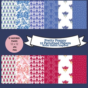 Hübsches adrettes Scrapbook-Papier, adretter digitaler Hintergrund, adrette nahtlose Muster - Preppy Printable, Roller Kaninchen inspiriert, Raumdekor