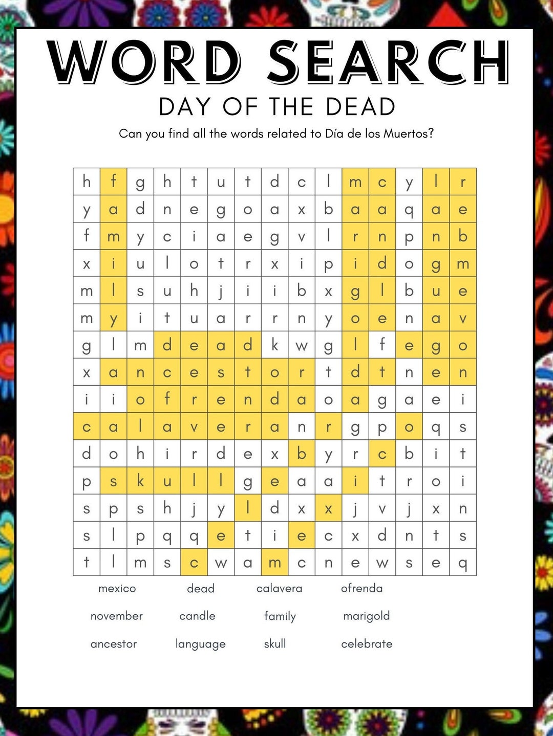 Day Of The Dead Word Search Printable Word Search Maker